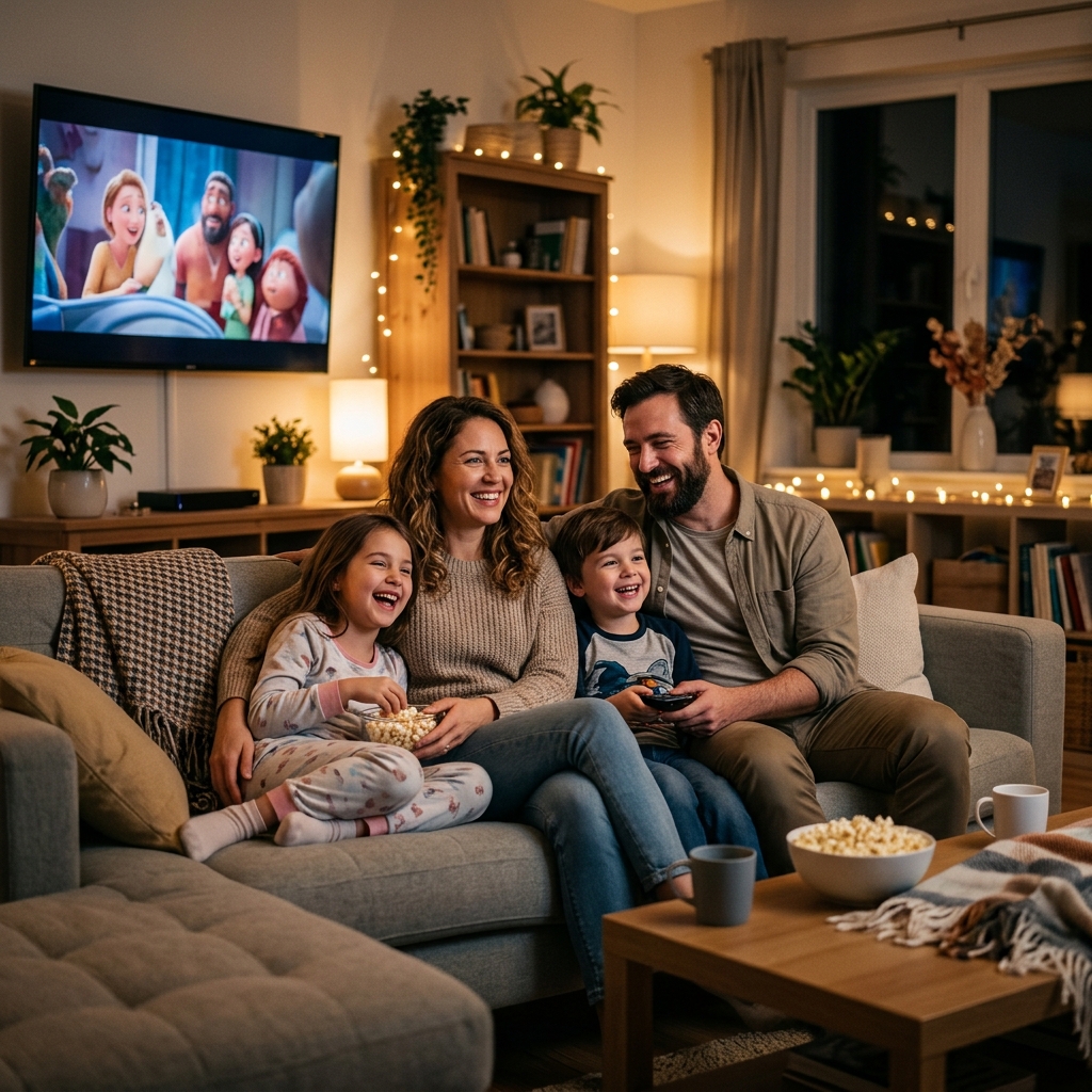 Família assistindo filme